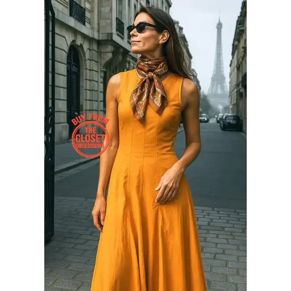 ZARA A-Line Orange Midi Dress NWT | Cotton Blend Blogger Fave - Picture 7 of 16